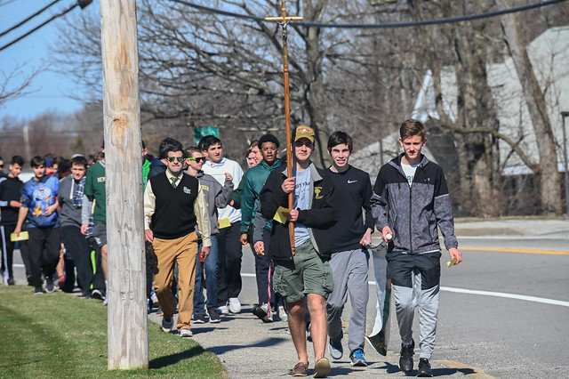 In it’s 45th year, The Hunger Walk, started by Ron Phipps ‘75, Bishop Hendricken students, faculty, staff and friends embarked on a 10K walk to raise money to support agencies that seek to assist the poor and marginalized of our society, on a local level, including the diocese’s Emmanuel House and Keep the Heat On assistance programs; as well as nationally and throughout the world.